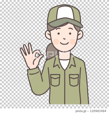 Delivery staff woman giving OK sign Delivery staff woman giving OK sign 120983484