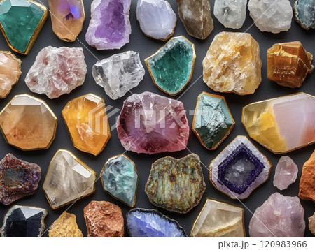 いろいろな天然石のコレクションの背景　AI画像 120983966