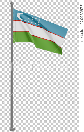 3D illustration of the fluttering flag of the Republic of Uzbekistan (front view) 120983977