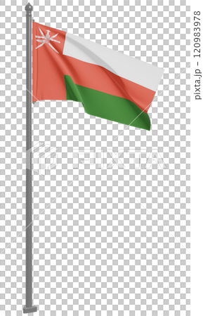 阿曼飄揚的國旗 3D 插圖（前視圖） 120983978