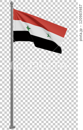 阿拉伯敘利亞共和國飄揚的國旗 3D 插圖（前視圖） 120983987