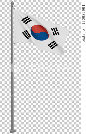 3D illustration of the fluttering flag of the Republic of Korea (front) 120983991