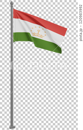 3D illustration of the fluttering flag of the Republic of Tajikistan (front view) 3D illustration of the fluttering flag of the Republic of Tajikistan (front view) 120983992