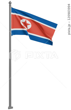 朝鮮民主主義人民共和国のはためく国旗の3Dイラスト(正面) 120983994
