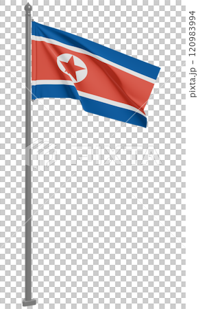 朝鮮民主主義人民共和国のはためく国旗の3Dイラスト(正面) 120983994