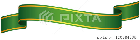カーブのついたゴールドライン入りグラデーションリボンの単品イラスト5(緑) カーブのついたゴールドライン入りグラデーションリボンの単品イラスト5(緑) 120984339