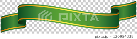 カーブのついたゴールドライン入りグラデーションリボンの単品イラスト5(緑) カーブのついたゴールドライン入りグラデーションリボンの単品イラスト5(緑) 120984339