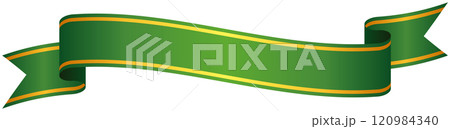 カーブのついたゴールドライン入りグラデーションリボンの単品イラスト6(緑) カーブのついたゴールドライン入りグラデーションリボンの単品イラスト6(緑) 120984340