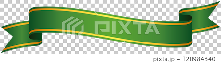 カーブのついたゴールドライン入りグラデーションリボンの単品イラスト6(緑) カーブのついたゴールドライン入りグラデーションリボンの単品イラスト6(緑) 120984340