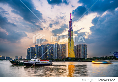 Buildings in the central area of Ho Chi Minh City, along the Saigon River. 120984422