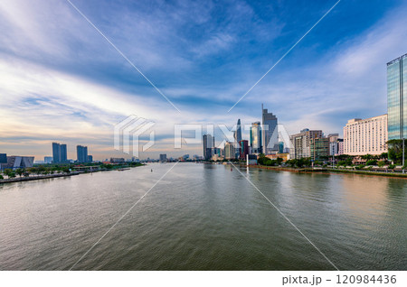Buildings in the central area of Ho Chi Minh City, along the Saigon River. 120984436