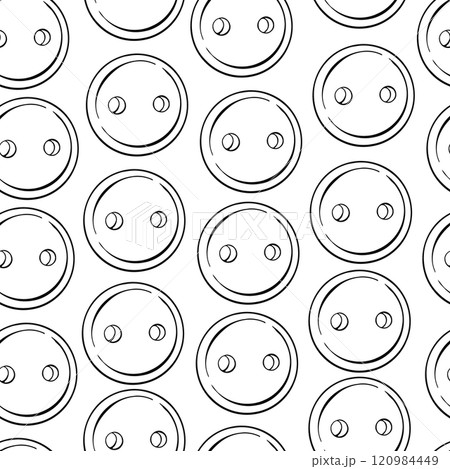 Circular TwoHole Button seamless pattern, background. Fashion Accessory for Artistic Fashion Illustration. Graphic vector line, hand drawn, black silhouette 120984449