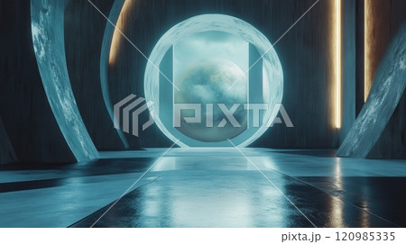 Collection of futuristic portal visuals with glowing neon lights, sci-fi aesthetics, and surreal atmospheres for creative projects Collection of futuristic portal visuals with glowing neon lights, sci-fi aesthetics, and surreal atmospheres for creative projects 120985335