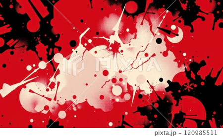 Collection of dramatic crime scene visuals with blood splatters, silhouettes, and eerie red tones for thriller or horror themes 120985511