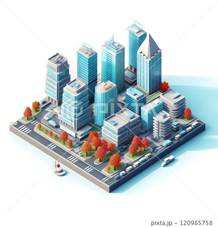 isometric city architecture cityscape urban building modern illustration generativeai. isometric line town street exterior downtown design landscape construction district house. 120985758