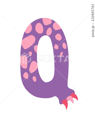 Dinosaur alphabet symbol. Letter Q of English alphabet shaped as dino. Children colorful cartoon funny fictional character ABC. Vector flat icon isolated on white background 120985783