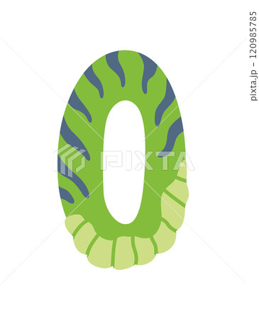 Dinosaur alphabet symbol. Letter O of English alphabet shaped as dino. Children colorful cartoon funny fictional character ABC. Vector flat icon isolated on white background 120985785