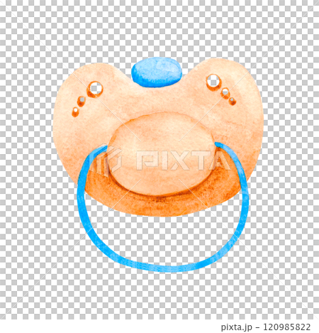 Baby pacifier illustration. Watercolor drawing of baby pacifier. Newborn object hand drawn for your design 120985822