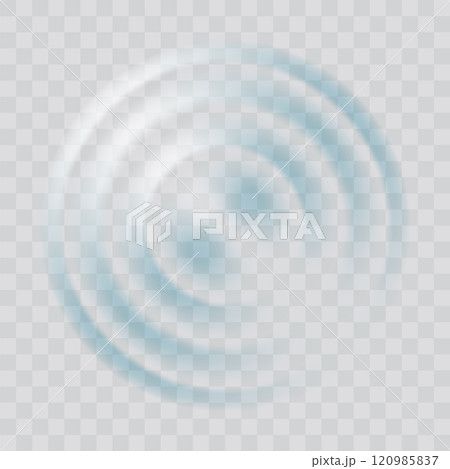Water ripple effect top view. Realistic caustic drop or sound wave splash effect, concentric circles in puddle. Vector round wave surface on transparent background Water ripple effect top view. Realistic caustic drop or sound wave splash effect, concentric circles in puddle. Vector round wave surface on transparent background 120985837