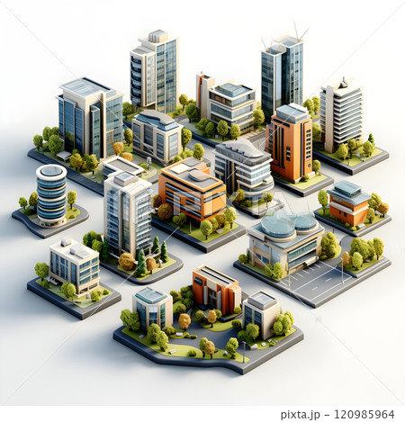 isometric city architecture cityscape urban building modern illustration generativeai. isometric line town street exterior downtown design landscape construction district house. 120985964