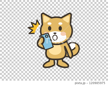スマホを見てびっくりするかわいい犬のイラスト スマホを見てびっくりするかわいい犬のイラスト 120985975