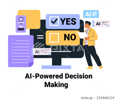 AI-Powered decision making concept digital analysis person reviewing data colorful interface modern web design AI-Powered decision making concept digital analysis person reviewing data colorful interface modern web design 120986214
