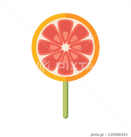 Orange lollipop on stick. Tasty candy on white background. Orange lollipop on stick. Tasty candy on white background. 120986501