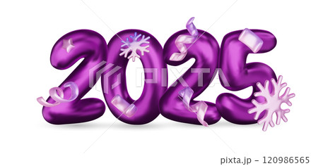 Realistic 2025 purple numbers and festive confetti on black background. Vector holiday illustration. Happy New 2025 Year. New year ornament. Realistic 2025 purple numbers and festive confetti on black background. Vector holiday illustration. Happy New 2025 Year. New year ornament. 120986565