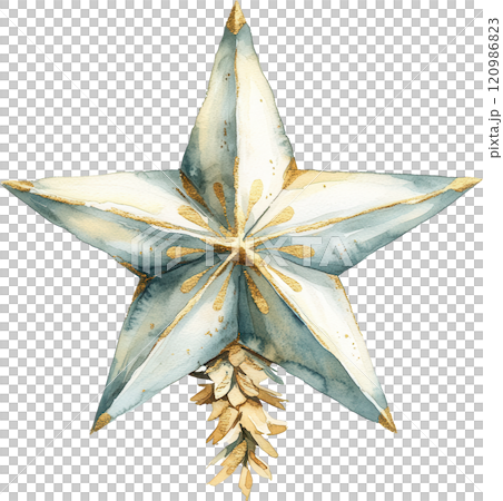 beautiful watercolor illustration of star with pinecone detail, featuring soft blue and gold accents, perfect for holiday decor or seasonal designs 120986823