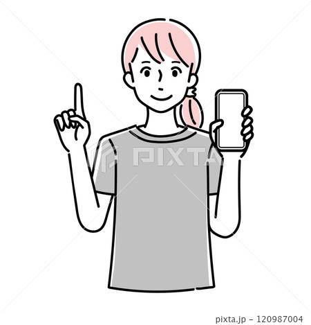 スマホを操作している若い女性のイラスト 120987004
