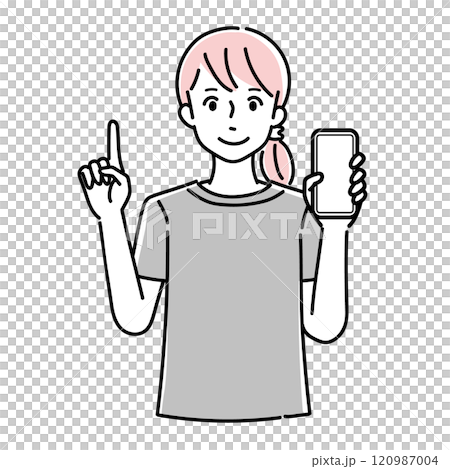 スマホを操作している若い女性のイラスト 120987004