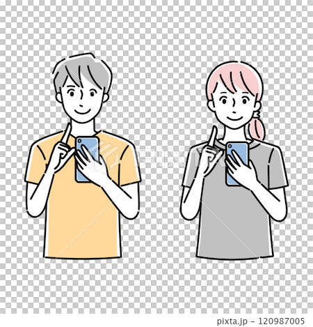 スマホを操作する男女 スマホを操作する男女 120987005