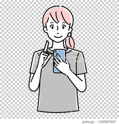 操作智能手機的年輕女子的插圖 操作智能手機的年輕女子的插圖 120987007