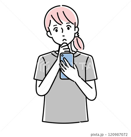 スマホを操作して不安な表情をした女性 120987072