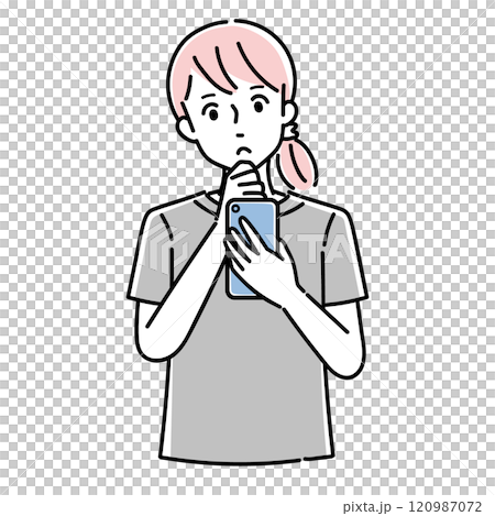 スマホを操作して不安な表情をした女性 120987072