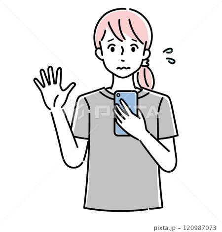 スマホを操作して不安な表情をした女性 スマホを操作して不安な表情をした女性 120987073