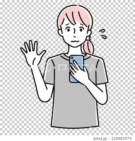 スマホを操作して不安な表情をした女性 スマホを操作して不安な表情をした女性 120987073