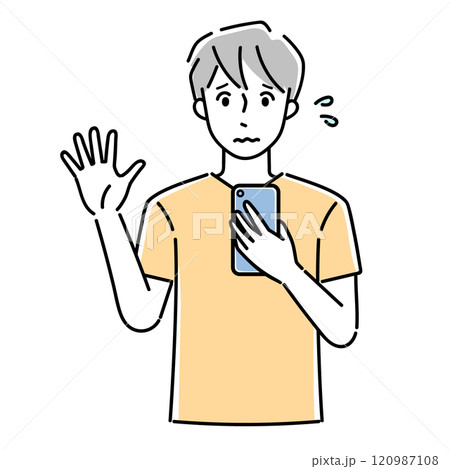 スマホを操作して不安な表情をした男性 120987108