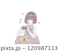 スマホでオムライスを撮影する女性のイラスト 120987113