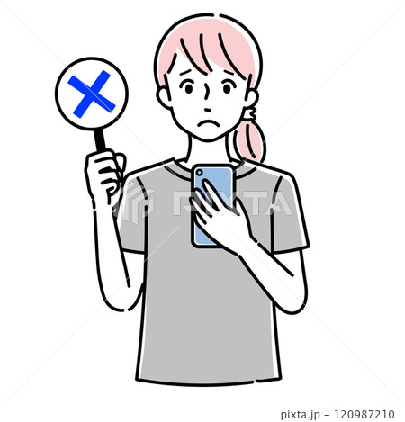 スマホとマルバツ札を持っている女性 スマホとマルバツ札を持っている女性 120987210
