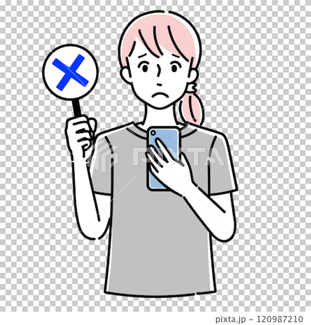 スマホとマルバツ札を持っている女性 スマホとマルバツ札を持っている女性 120987210