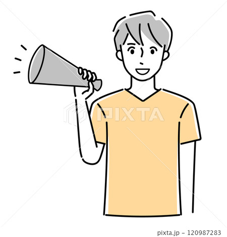 メガホンで応援する男性 120987283