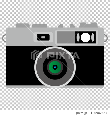 黒を基調としたレトロ風カメラ 白バックで際立つクラシックな魅力 黒を基調としたレトロ風カメラ 白バックで際立つクラシックな魅力 120987834