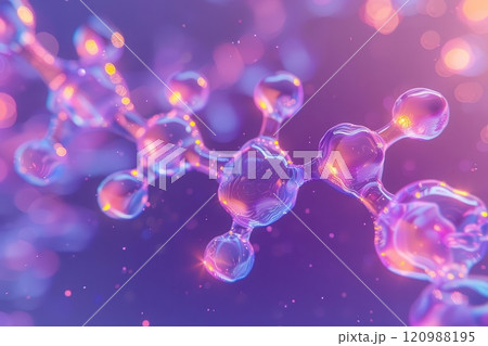 Abstract 3D rendering of a molecule structure, with vibrant purple and pink hues. Abstract 3D rendering of a molecule structure, with vibrant purple and pink hues. 120988195