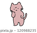 悩めるネコのゆるい手描きイラスト 120988235
