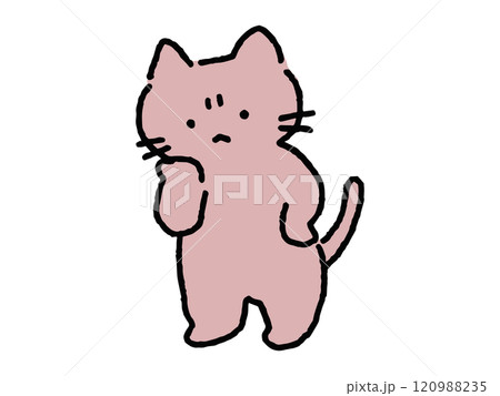 悩めるネコのゆるい手描きイラスト 120988235