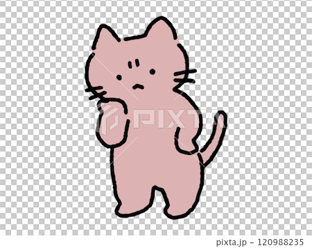 悩めるネコのゆるい手描きイラスト 120988235