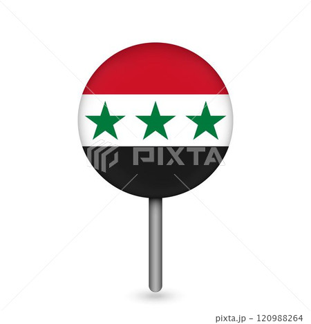 Map pointer with Syria flag inside. Vector illustration. 120988264