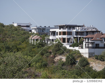 Black sea coast. bald mountain. Beautiful blue sea in Novorossiysk 120988342