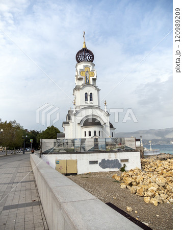 Novorossiysk, Russia 28 August 2024 Church of St. Peter and Fevronia of the Murom Wonderworkers on the embankment of Novorossiysk in the Black Sea coast 120989209
